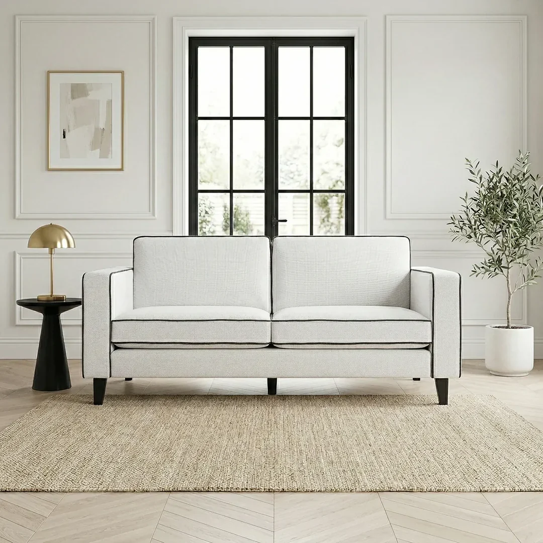 Monroe 3 Seater Soft Weave Fabric Sofa - Ivory