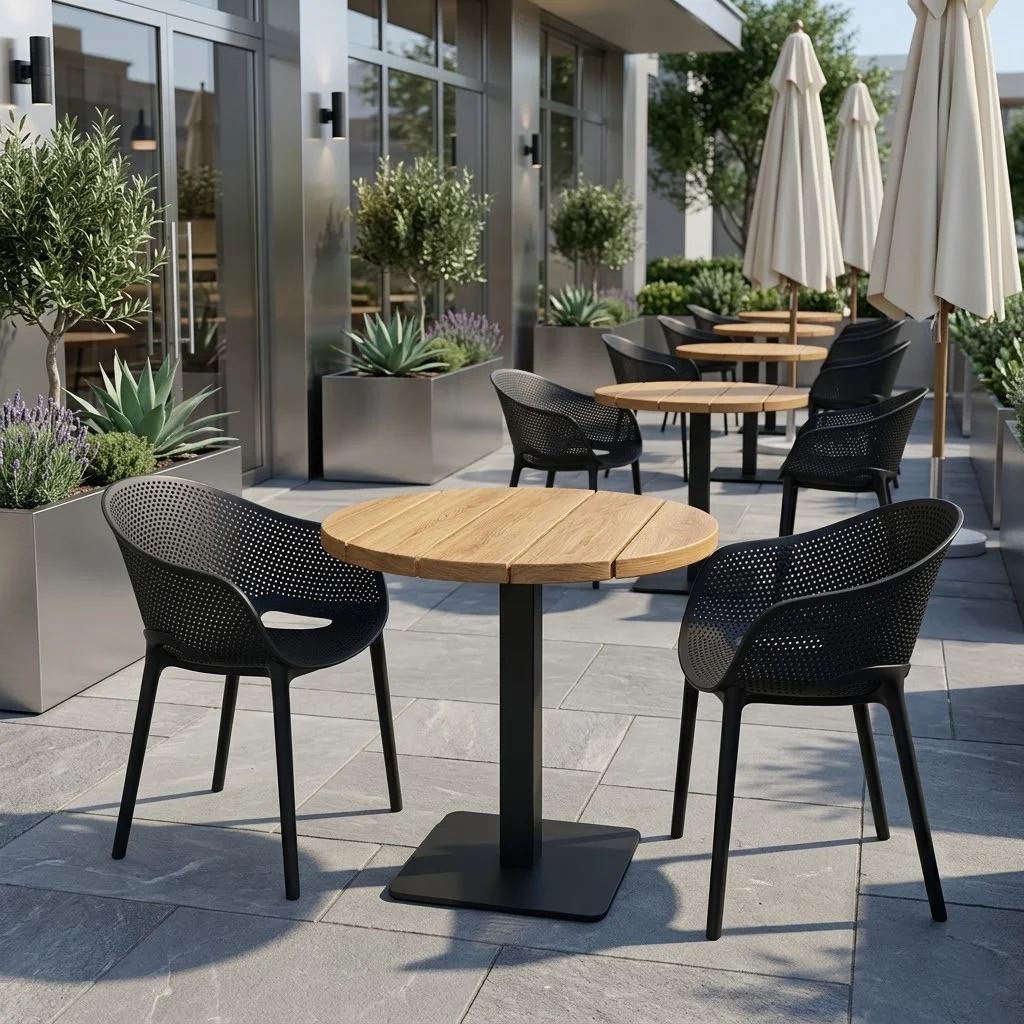 Premium Solid Oak Slatted Outdoor Large Round Pedestal Table