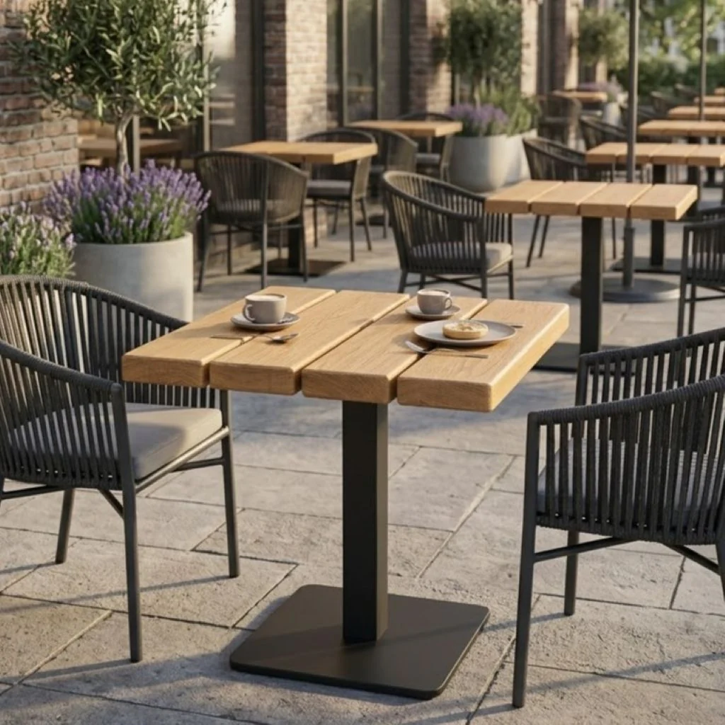 Premium Solid Oak Slatted Outdoor Large Square Pedestal Table