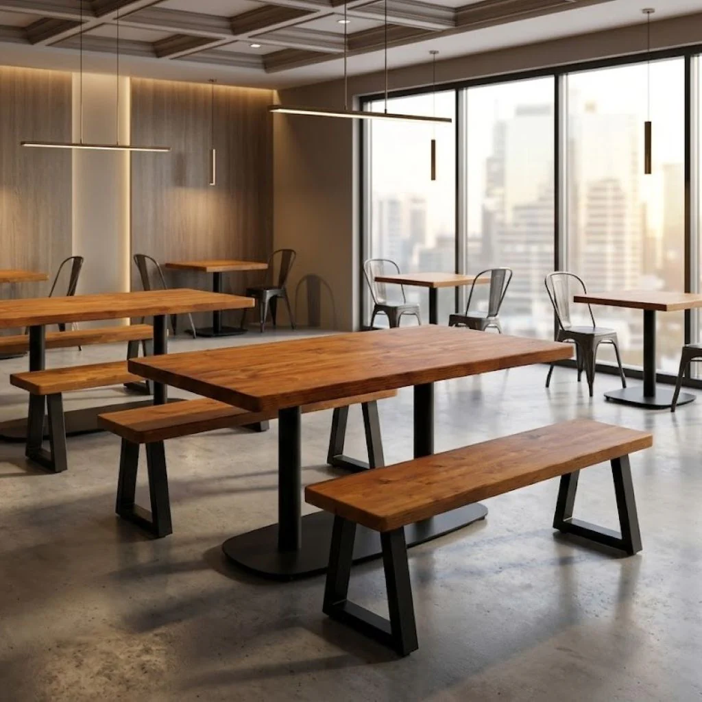 Sleek & Slender Rustic Rectangular Pedestal Table (Table Top Only)